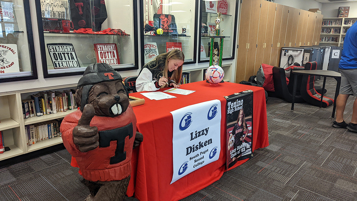 Tenino’s Lizzy Disken signs a letter of intent to play soccer for South Puget Sound Community College.